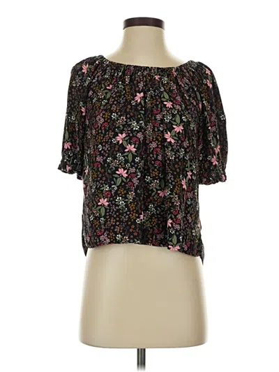 Pre-owned Ann Taylor Loft Short Sleeve Blouse In Black