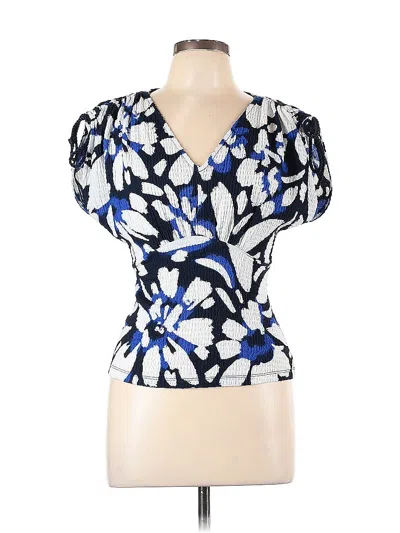 Pre-owned Ann Taylor Loft Short Sleeve Blouse In Blue