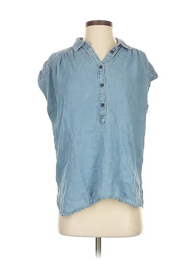 Pre-owned Ann Taylor Loft Short Sleeve Blouse In Blue