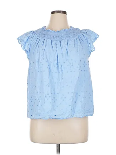 Pre-owned Ann Taylor Loft Short Sleeve Blouse In Blue