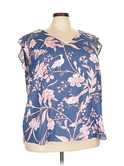 Pre-owned Ann Taylor Loft Short Sleeve Blouse In Blue