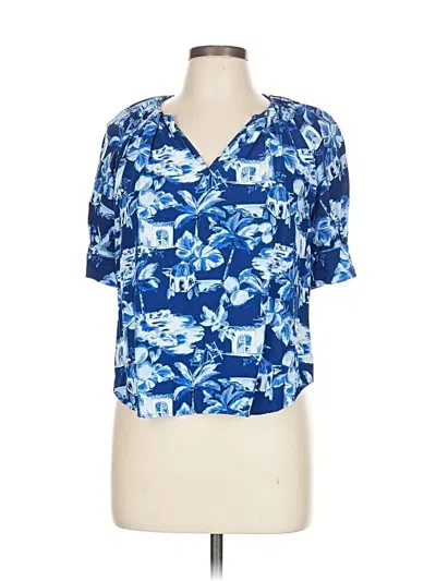 Pre-owned Ann Taylor Loft Short Sleeve Blouse In Blue