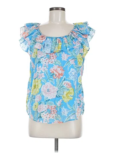Pre-owned Ann Taylor Loft Short Sleeve Blouse In Blue