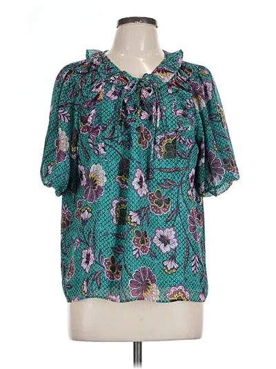 Pre-owned Ann Taylor Loft Short Sleeve Blouse In Blue