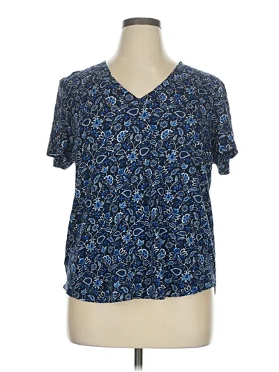 Pre-owned Ann Taylor Loft Short Sleeve Blouse In Blue