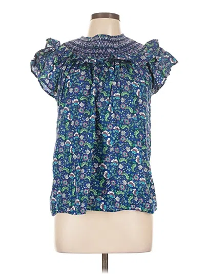 Pre-owned Ann Taylor Loft Short Sleeve Blouse In Blue