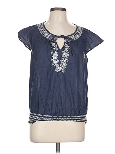 Pre-owned Ann Taylor Loft Short Sleeve Blouse In Blue