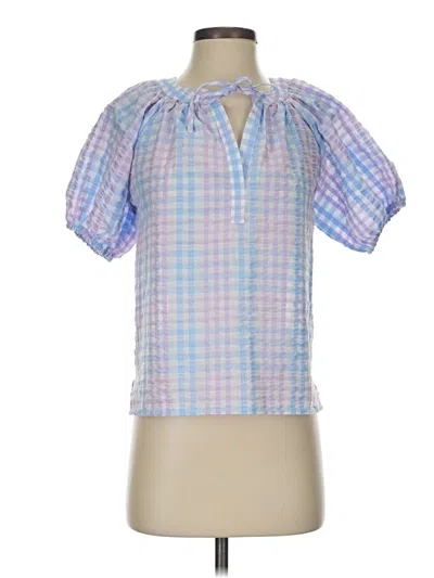 Pre-owned Ann Taylor Loft Short Sleeve Blouse In Blue