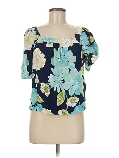 Pre-owned Ann Taylor Loft Short Sleeve Blouse In Blue