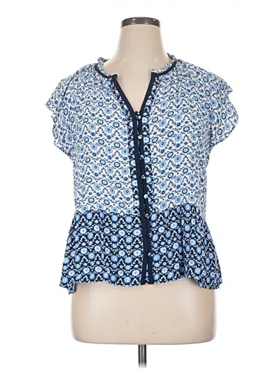Pre-owned Ann Taylor Loft Short Sleeve Blouse In Blue