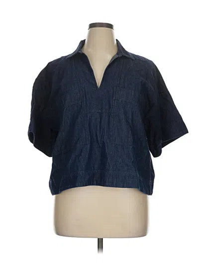 Pre-owned Ann Taylor Loft Short Sleeve Blouse In Blue