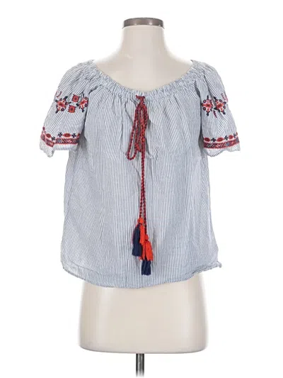 Pre-owned Ann Taylor Loft Short Sleeve Blouse In Blue