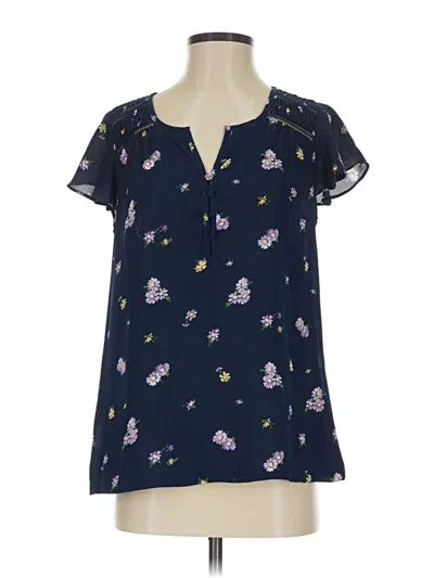 Pre-owned Ann Taylor Loft Short Sleeve Blouse In Blue
