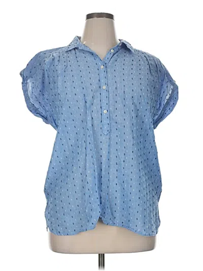 Pre-owned Ann Taylor Loft Short Sleeve Blouse In Blue