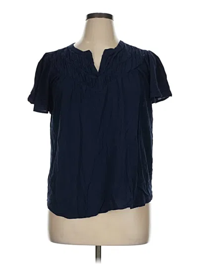 Pre-owned Ann Taylor Loft Short Sleeve Blouse In Blue