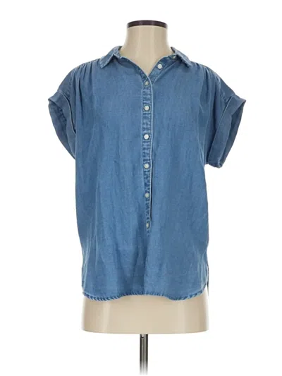 Pre-owned Ann Taylor Loft Short Sleeve Blouse In Blue