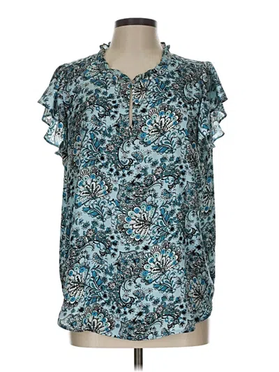 Pre-owned Ann Taylor Loft Short Sleeve Blouse In Blue