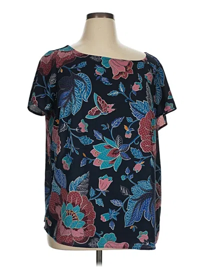 Pre-owned Ann Taylor Loft Short Sleeve Blouse In Blue