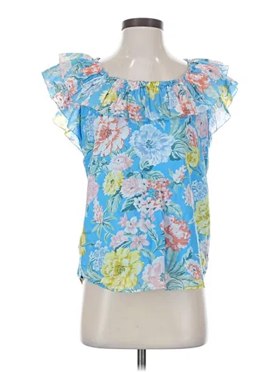Pre-owned Ann Taylor Loft Short Sleeve Blouse In Blue
