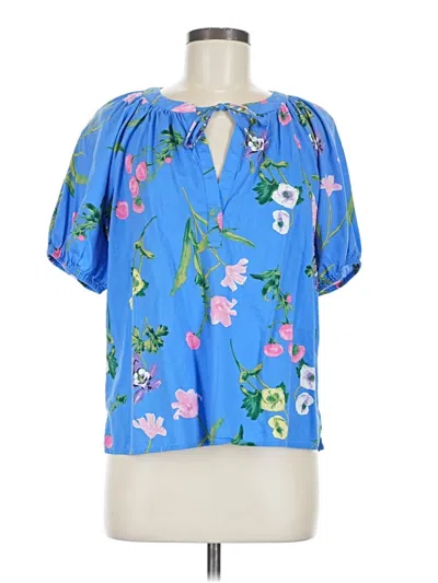 Pre-owned Ann Taylor Loft Short Sleeve Blouse In Blue