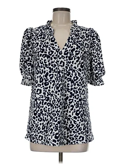 Pre-owned Ann Taylor Loft Short Sleeve Blouse In Blue