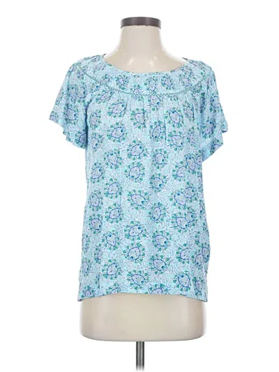 Pre-owned Ann Taylor Loft Short Sleeve Blouse In Blue