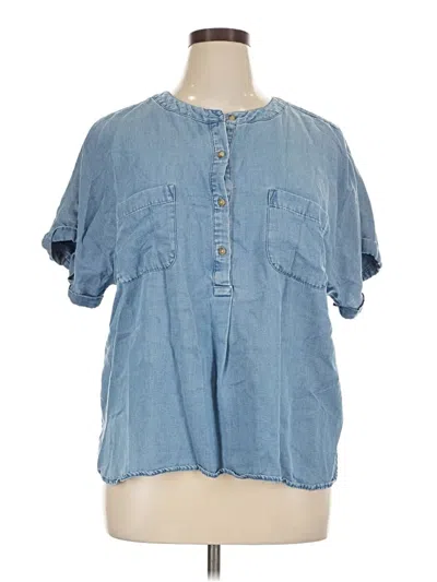 Pre-owned Ann Taylor Loft Short Sleeve Blouse In Blue