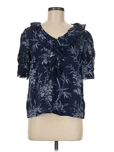 Pre-owned Ann Taylor Loft Short Sleeve Blouse In Blue