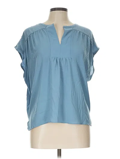 Pre-owned Ann Taylor Loft Short Sleeve Blouse In Blue