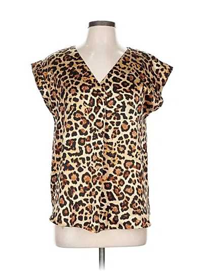 Pre-owned Ann Taylor Loft Short Sleeve Blouse In Brown