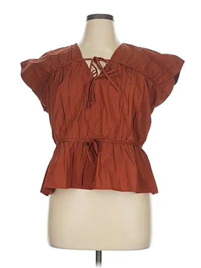 Pre-owned Ann Taylor Loft Short Sleeve Blouse In Brown