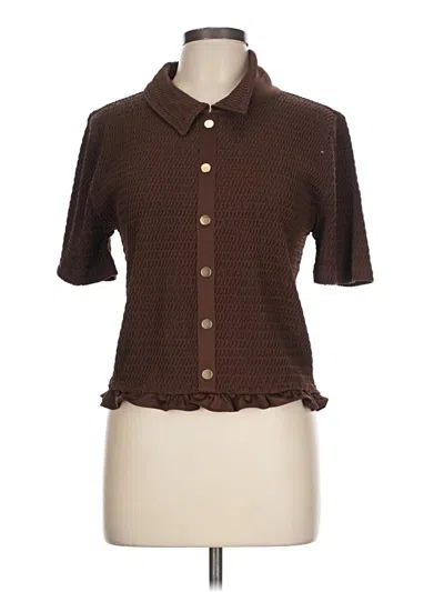 Pre-owned Ann Taylor Loft Short Sleeve Blouse In Brown