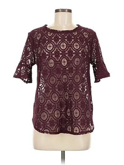 Pre-owned Ann Taylor Loft Short Sleeve Blouse In Burgundy