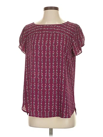 Pre-owned Ann Taylor Loft Short Sleeve Blouse In Burgundy