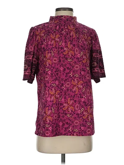 Pre-owned Ann Taylor Loft Short Sleeve Blouse In Burgundy