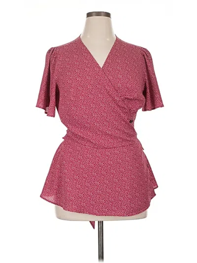 Pre-owned Ann Taylor Loft Short Sleeve Blouse In Burgundy