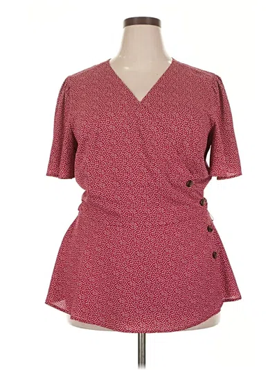 Pre-owned Ann Taylor Loft Short Sleeve Blouse In Burgundy
