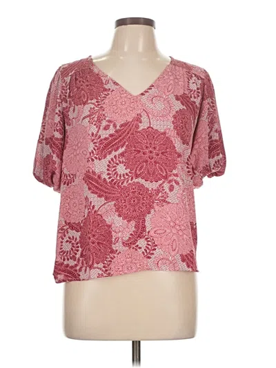 Pre-owned Ann Taylor Loft Short Sleeve Blouse In Burgundy