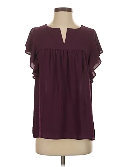 Pre-owned Ann Taylor Loft Short Sleeve Blouse In Burgundy