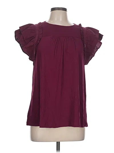 Pre-owned Ann Taylor Loft Short Sleeve Blouse In Burgundy