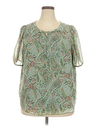 Pre-owned Ann Taylor Loft Short Sleeve Blouse In Green