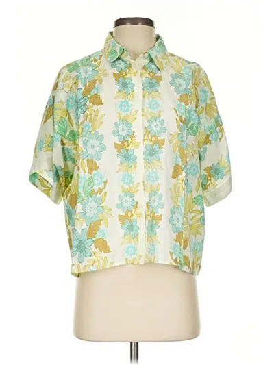 Pre-owned Ann Taylor Loft Short Sleeve Blouse In Green