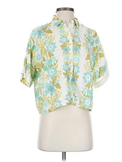 Pre-owned Ann Taylor Loft Short Sleeve Blouse In Green
