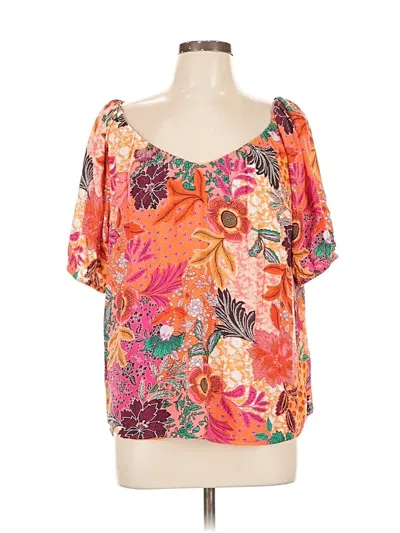 Pre-owned Ann Taylor Loft Short Sleeve Blouse In Orange