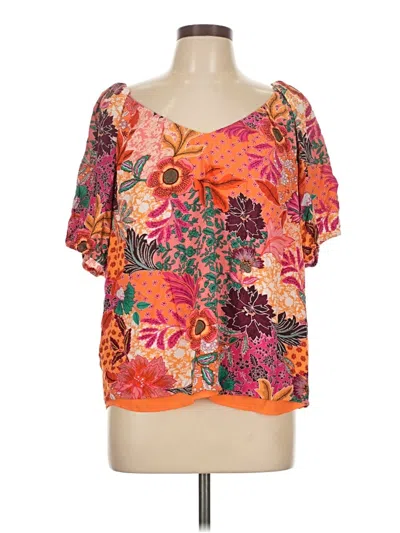 Pre-owned Ann Taylor Loft Short Sleeve Blouse In Orange