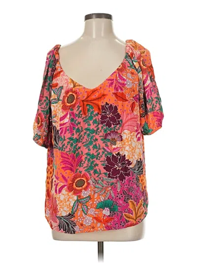Pre-owned Ann Taylor Loft Short Sleeve Blouse In Orange
