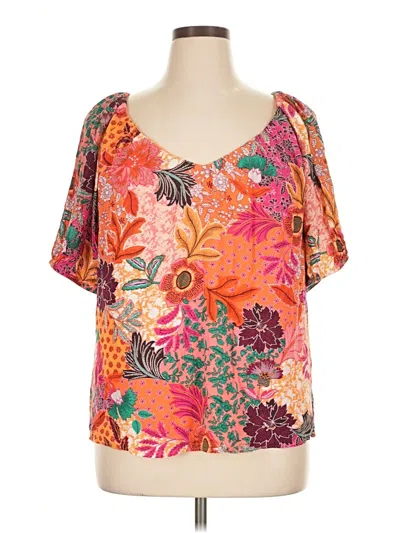 Pre-owned Ann Taylor Loft Short Sleeve Blouse In Orange