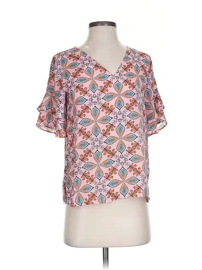 Pre-owned Ann Taylor Loft Short Sleeve Blouse In Pink
