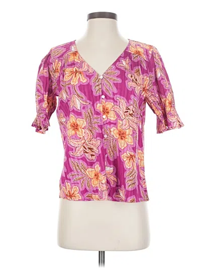 Pre-owned Ann Taylor Loft Short Sleeve Blouse In Pink
