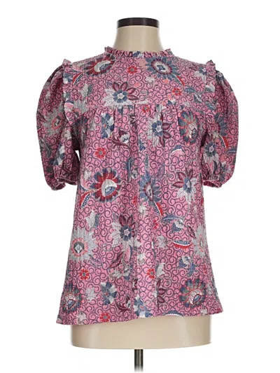 Pre-owned Ann Taylor Loft Short Sleeve Blouse In Pink